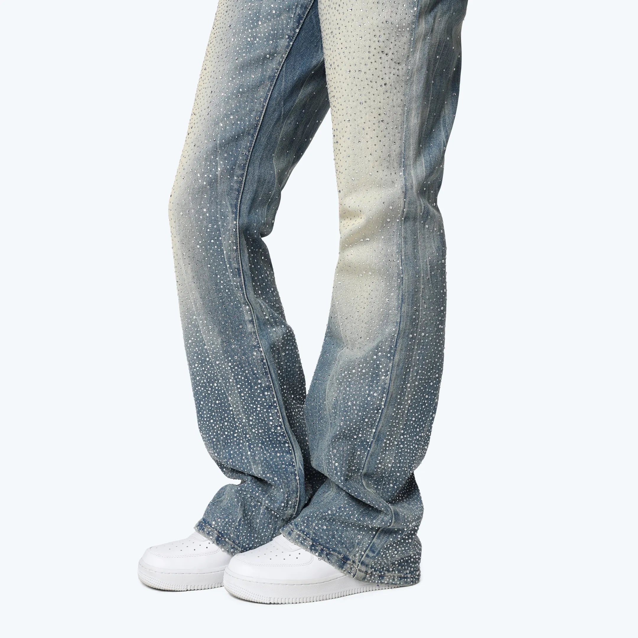 High Rise Stacked Rhinestone Jeans - Georgia Blue – Smoke Rise NY