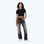 High Rise Stacked Rhinestone Jeans - Lasso Grey