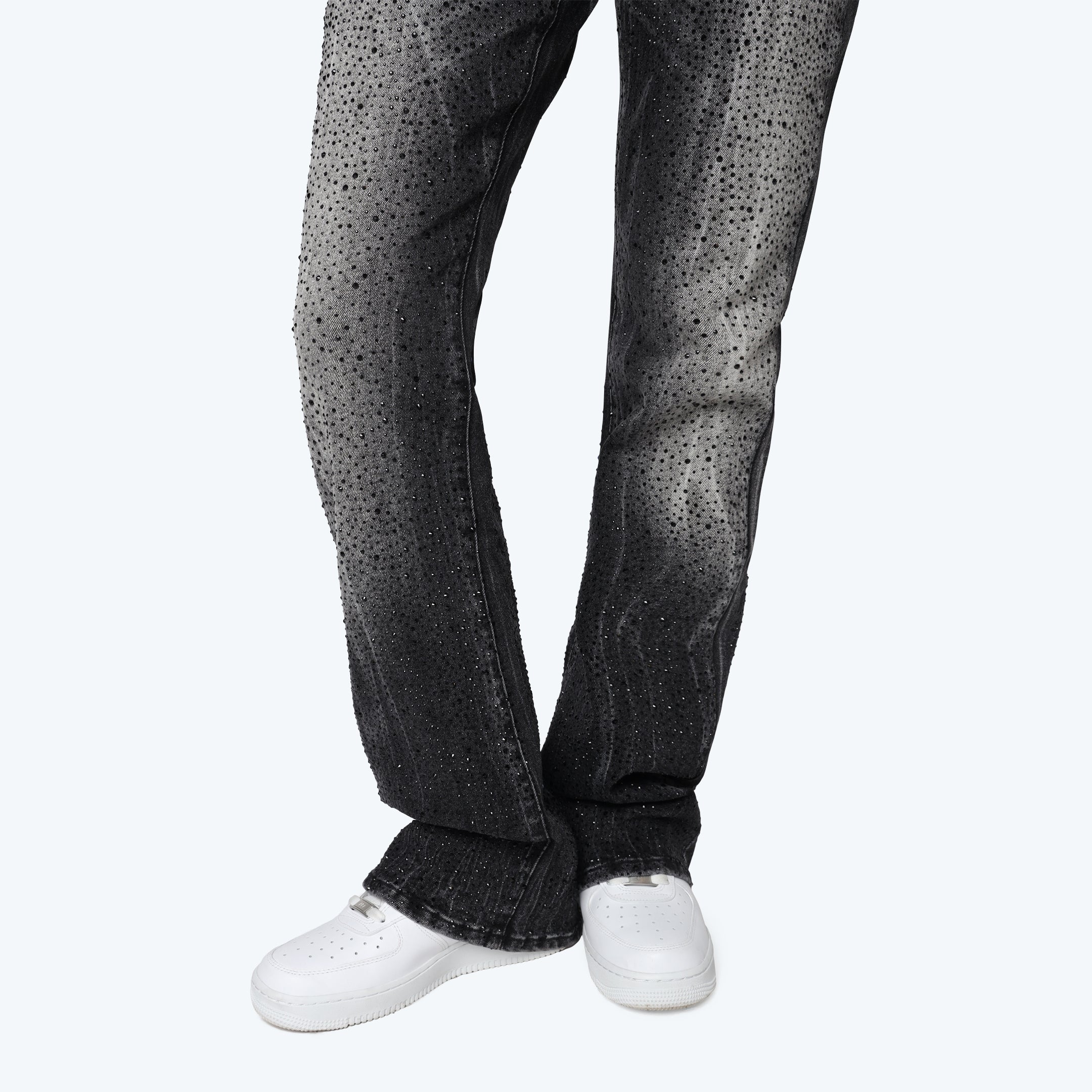 High Rise Stacked Rhinestone Jeans - Lasso Grey