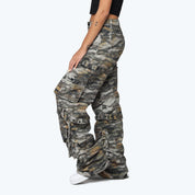 High Rise Wide Leg Cargo Pants - Tiger Camo