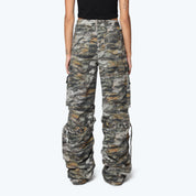 High Rise Wide Leg Cargo Pants - Tiger Camo