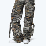 High Rise Wide Leg Cargo Pants - Tiger Camo