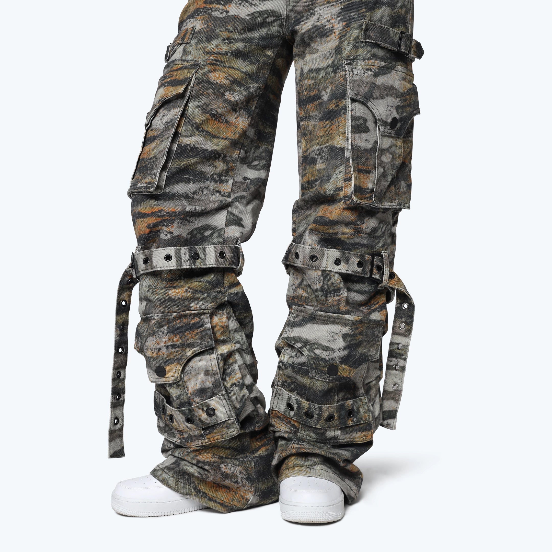 High Rise Wide Leg Cargo Pants - Tiger Camo