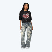 High Rise Wide Leg Chain Jeans - Blue Toast
