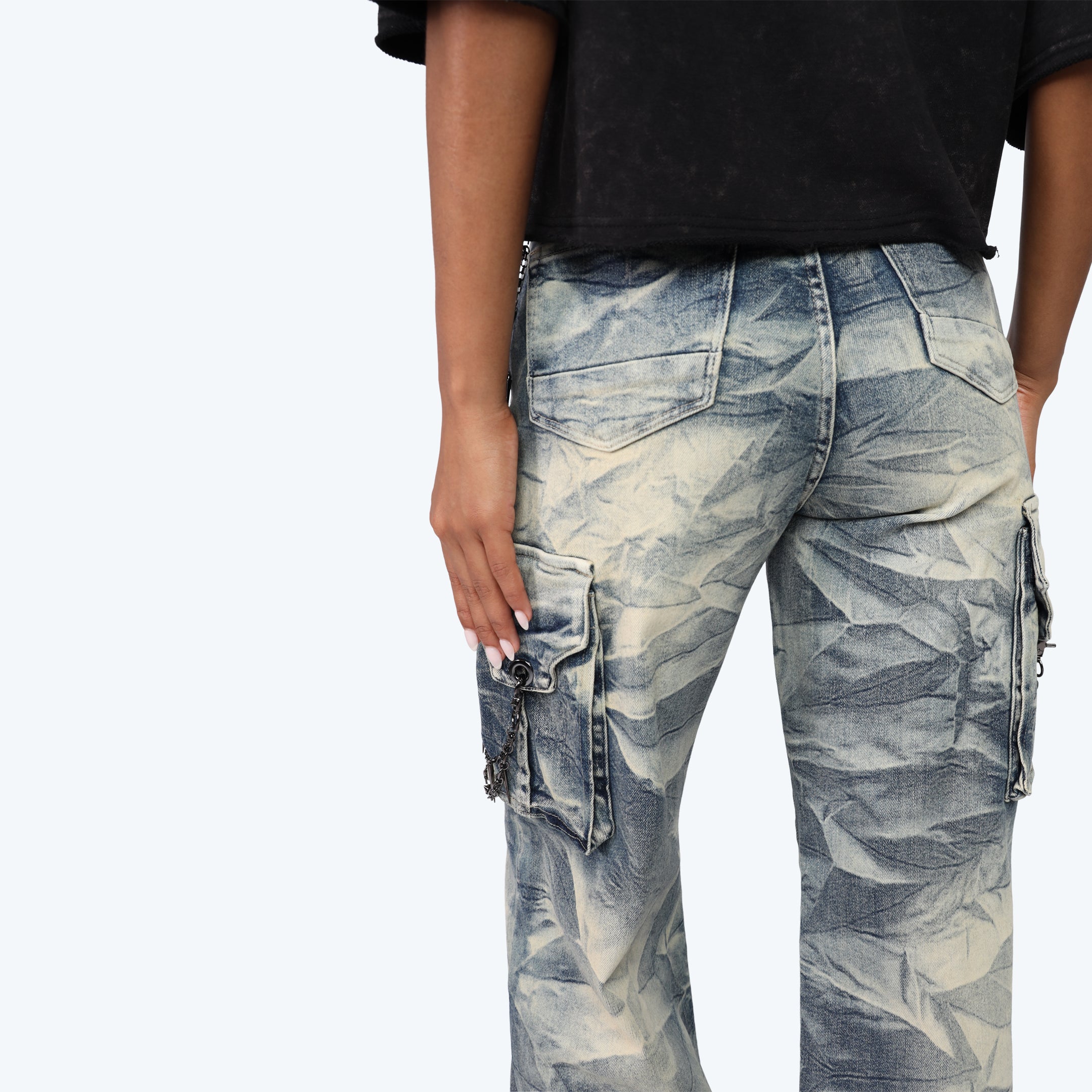 High Rise Wide Leg Chain Jeans - Blue Toast