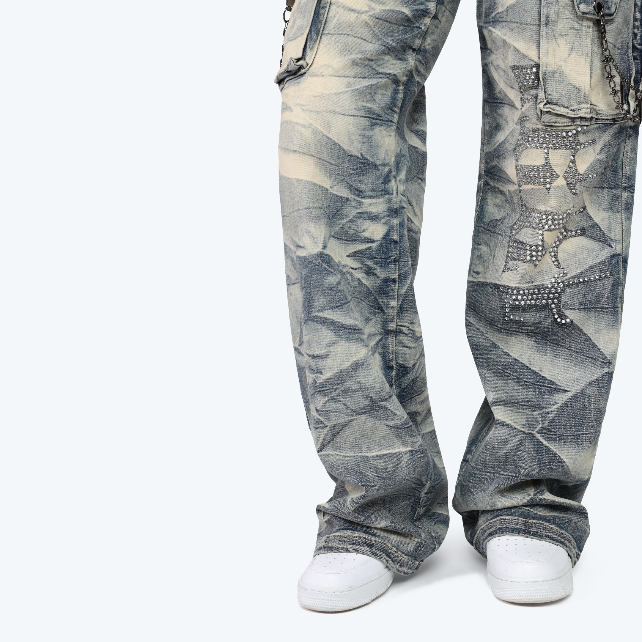 High Rise Wide Leg Chain Jeans - Blue Toast