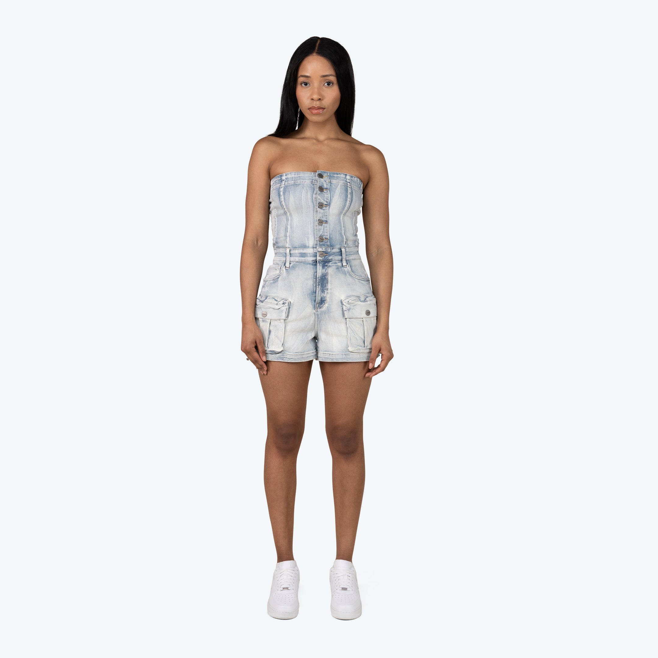 Tube Top Utility Denim Romper