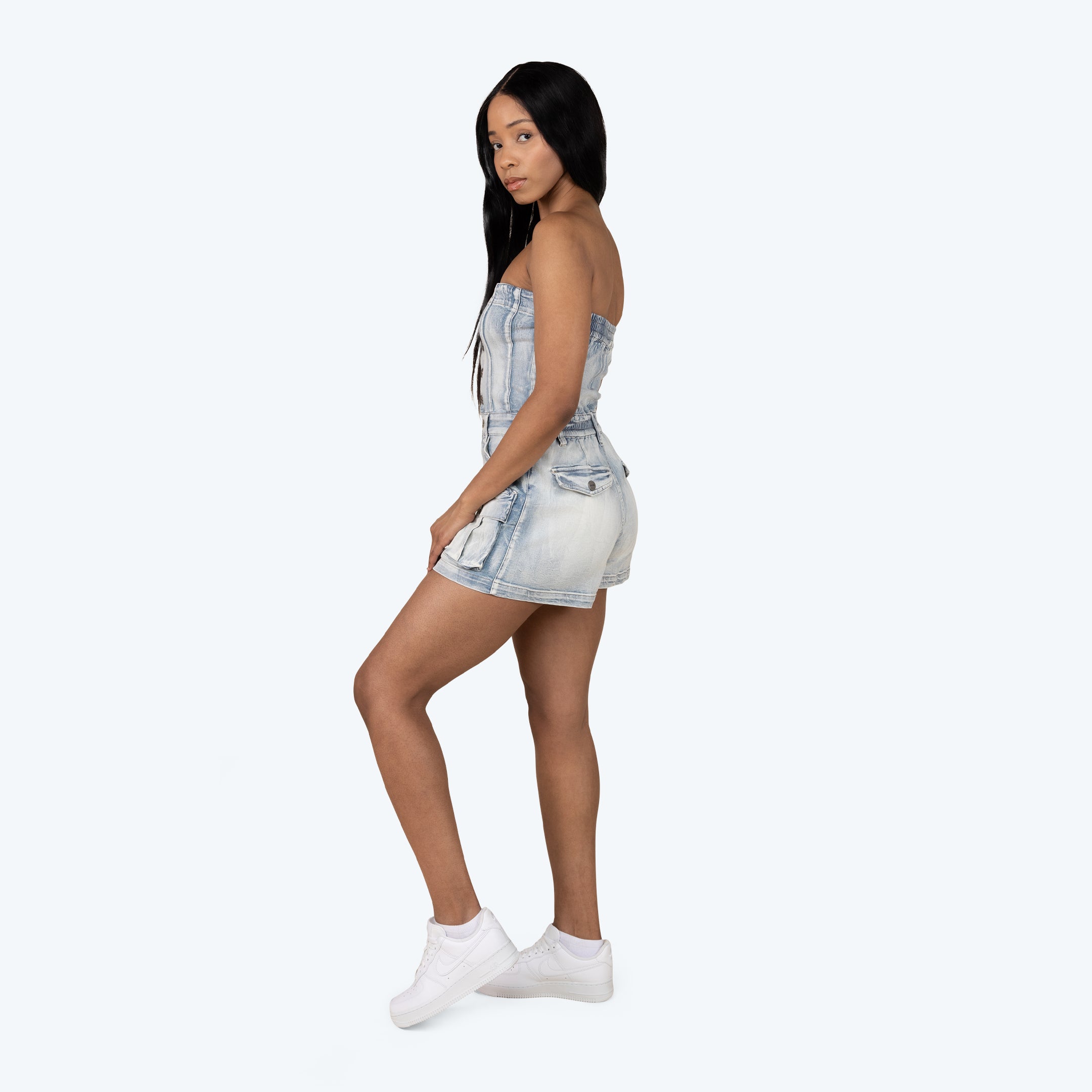 Tube Top Utility Denim Romper