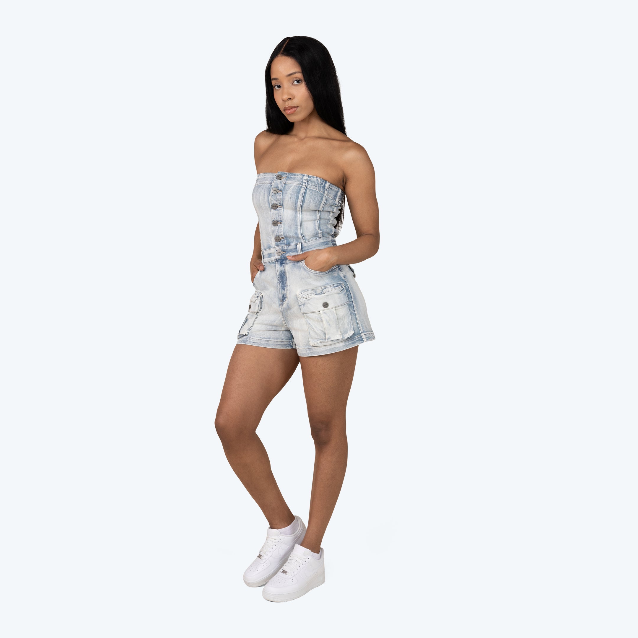 Tube Top Utility Denim Romper