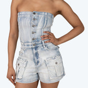 Tube Top Utility Denim Romper