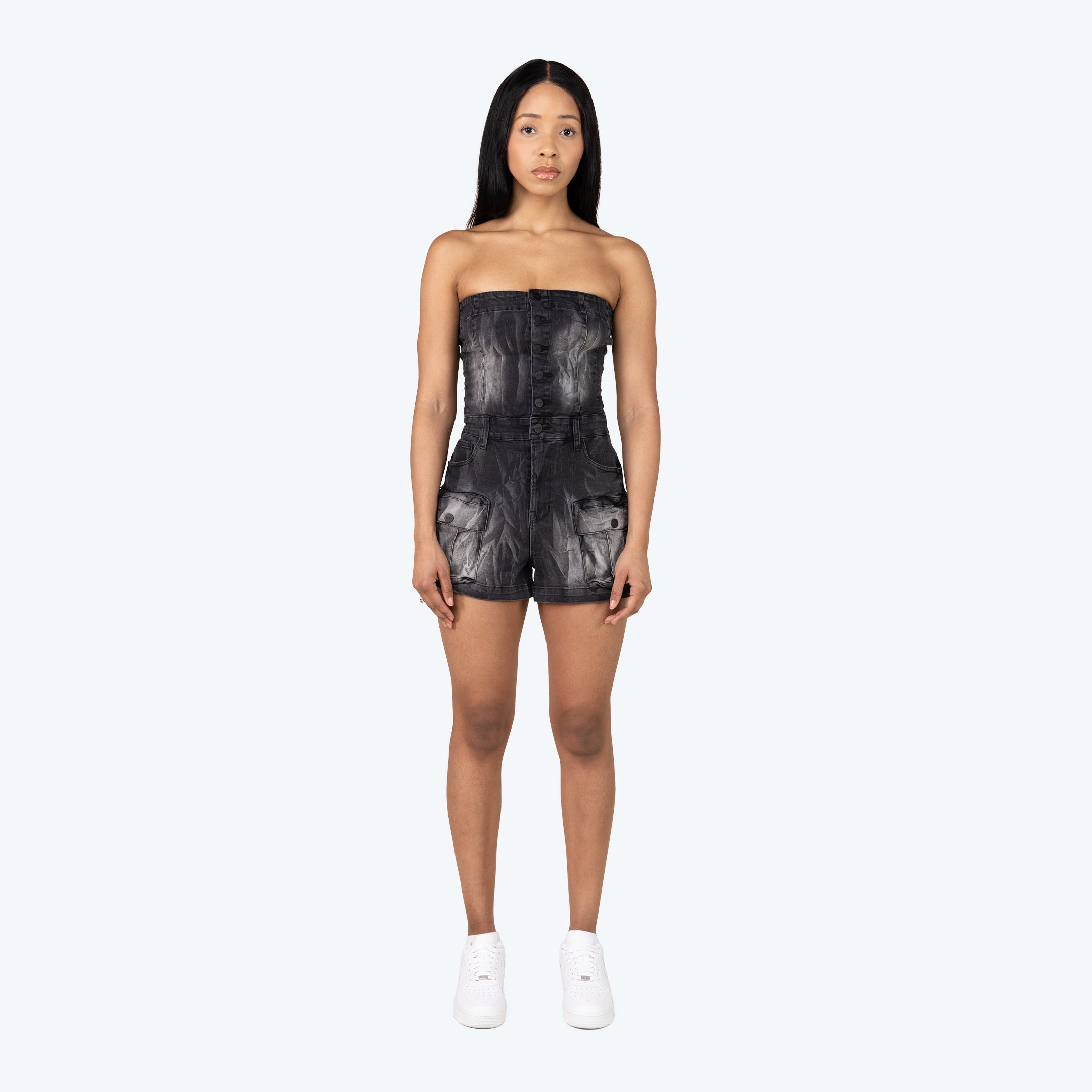 Tube Top Utility Denim Romper