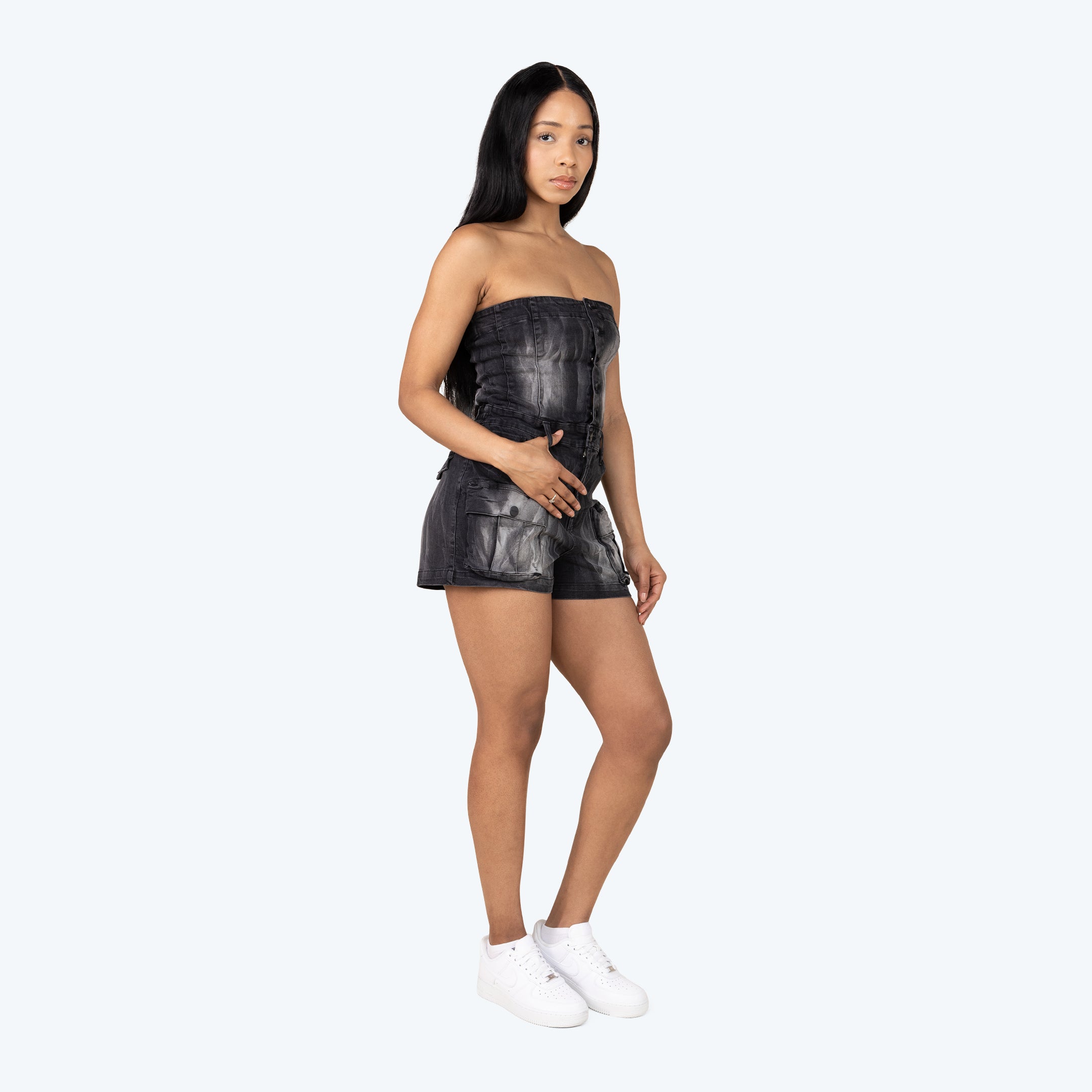 Tube Top Utility Denim Romper