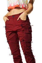 High Rise Multi Bungee Stacked Twill Pants - True Red