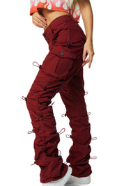 High Rise Multi Bungee Stacked Twill Pants - True Red