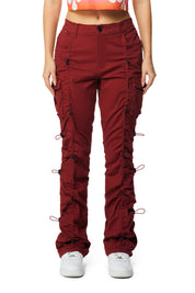 High Rise Multi Bungee Stacked Twill Pants - True Red