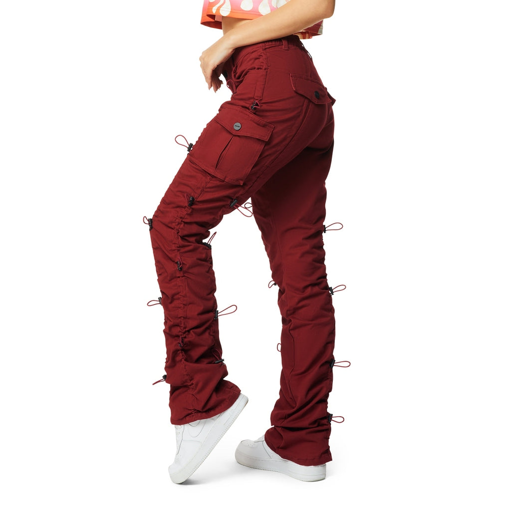 Smoke Rise RED High Rise Multi Bungee Stacked Twill Pants - True Red