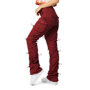 Smoke Rise RED High Rise Multi Bungee Stacked Twill Pants - True Red