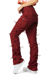 High Rise Multi Bungee Stacked Twill Pants - True Red