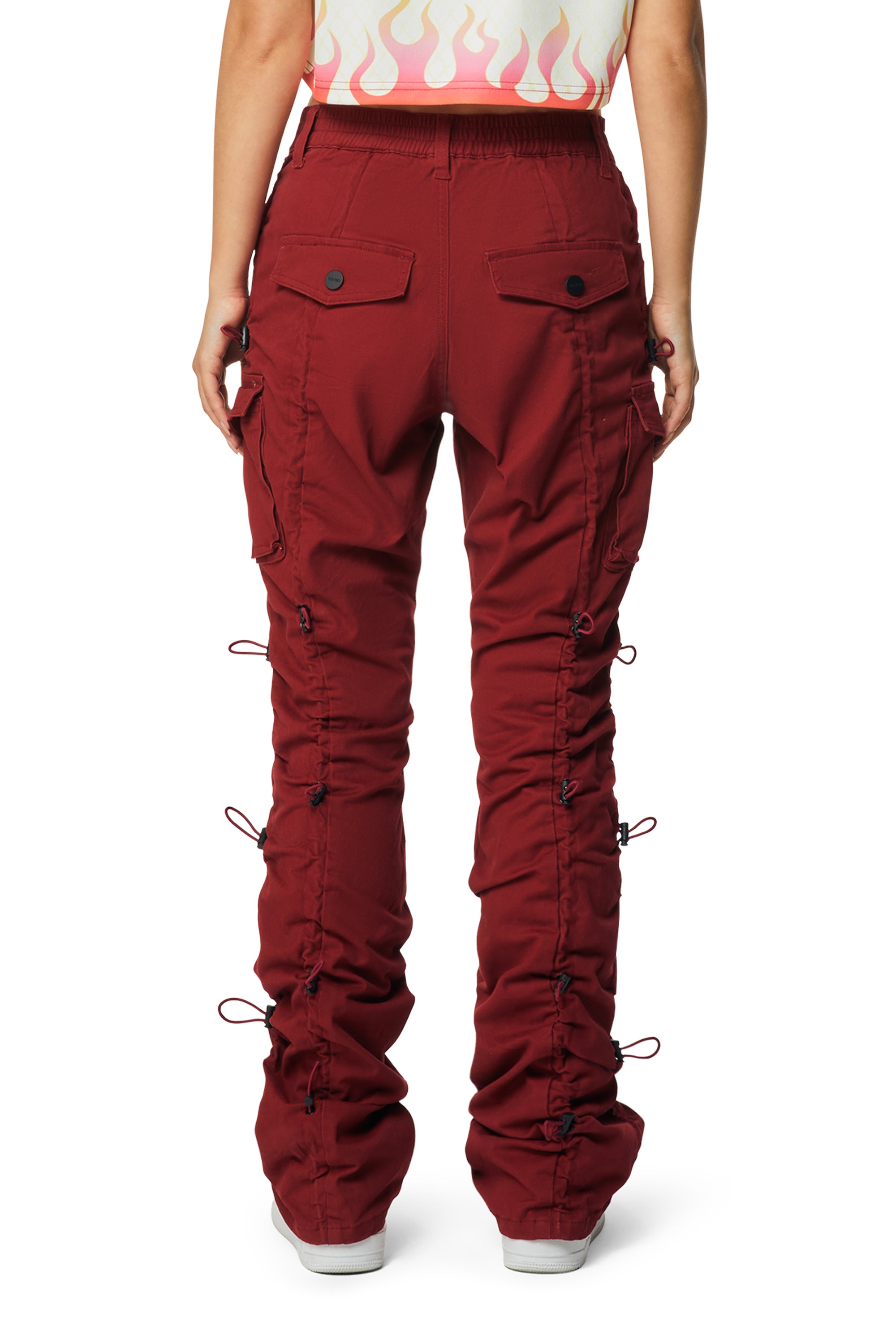 High Rise Multi Bungee Stacked Twill Pants - True Red