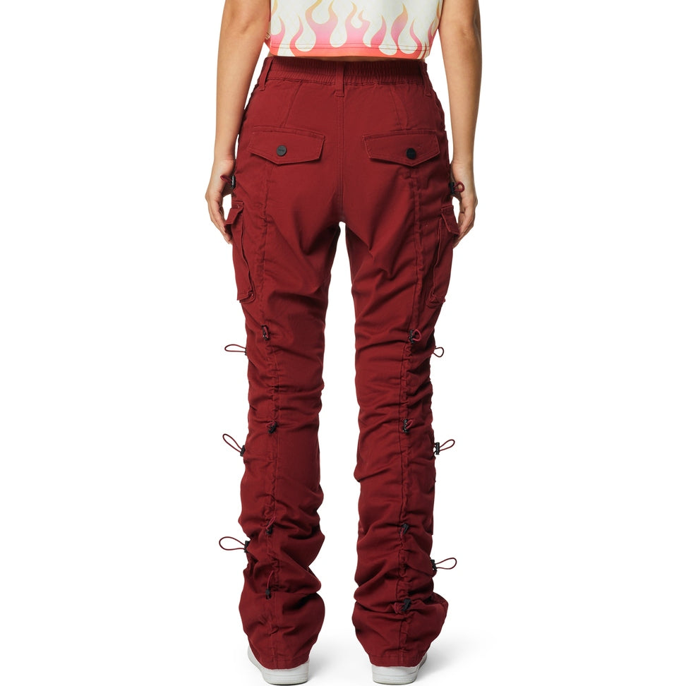Smoke Rise RED High Rise Multi Bungee Stacked Twill Pants - True Red