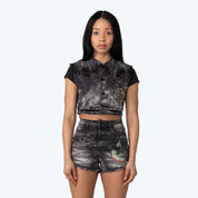 Trucker Graphic Denim Vest - Gail Black