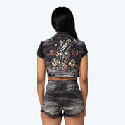 Trucker Graphic Denim Vest - Gail Black