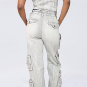 Tube Top Utility Denim Jumpsuit