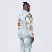 Smoke Rise Big and Tall Big and Tall - Tapestry Sleeve Denim Jacket - Seville Blue