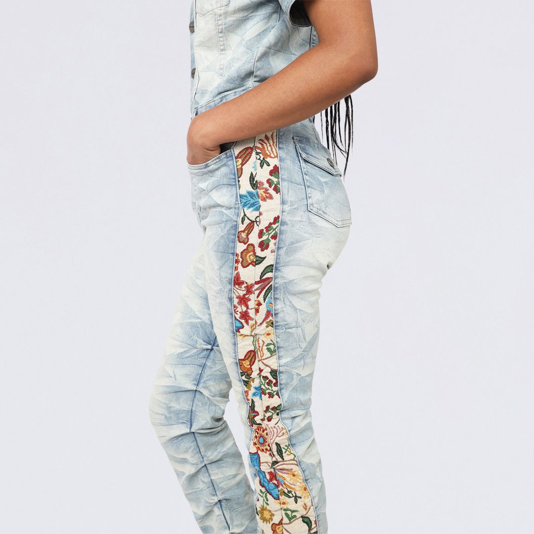 Boot Cut Tapestry Denim Jumpsuit