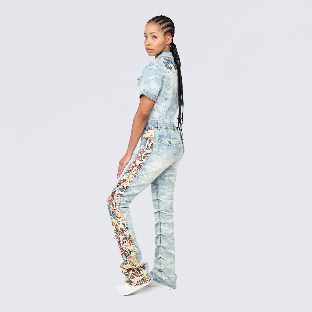 Boot Cut Tapestry Denim Jumpsuit