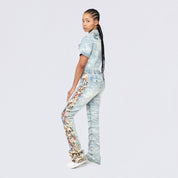 Boot Cut Tapestry Denim Jumpsuit