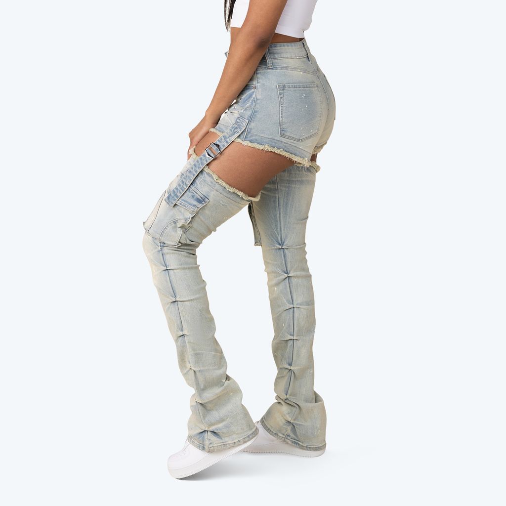 High Rise Stacked Cut Out Jeans - Seville Blue