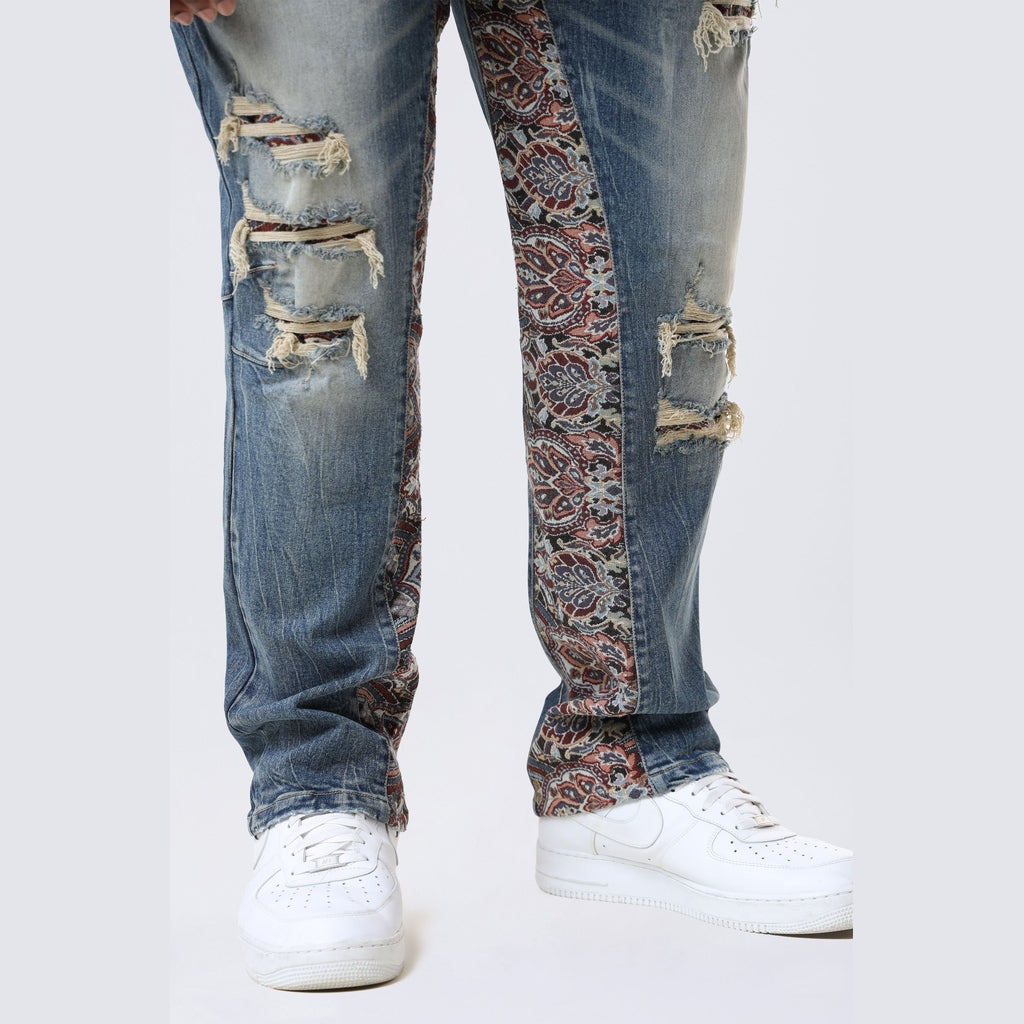 Smoke Rise Big and Tall Big and Tall - Long Tapestry Insert Jeans - Elysian Blue