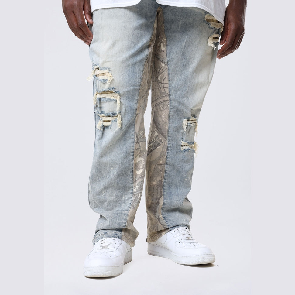 Smoke Rise Big and Tall Big and Tall - Long Tapestry Insert Jeans - Vanilla Blue