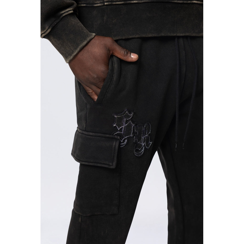 Smoke Rise Stacked Rhinestone Dystopia Fleece Pants - Black