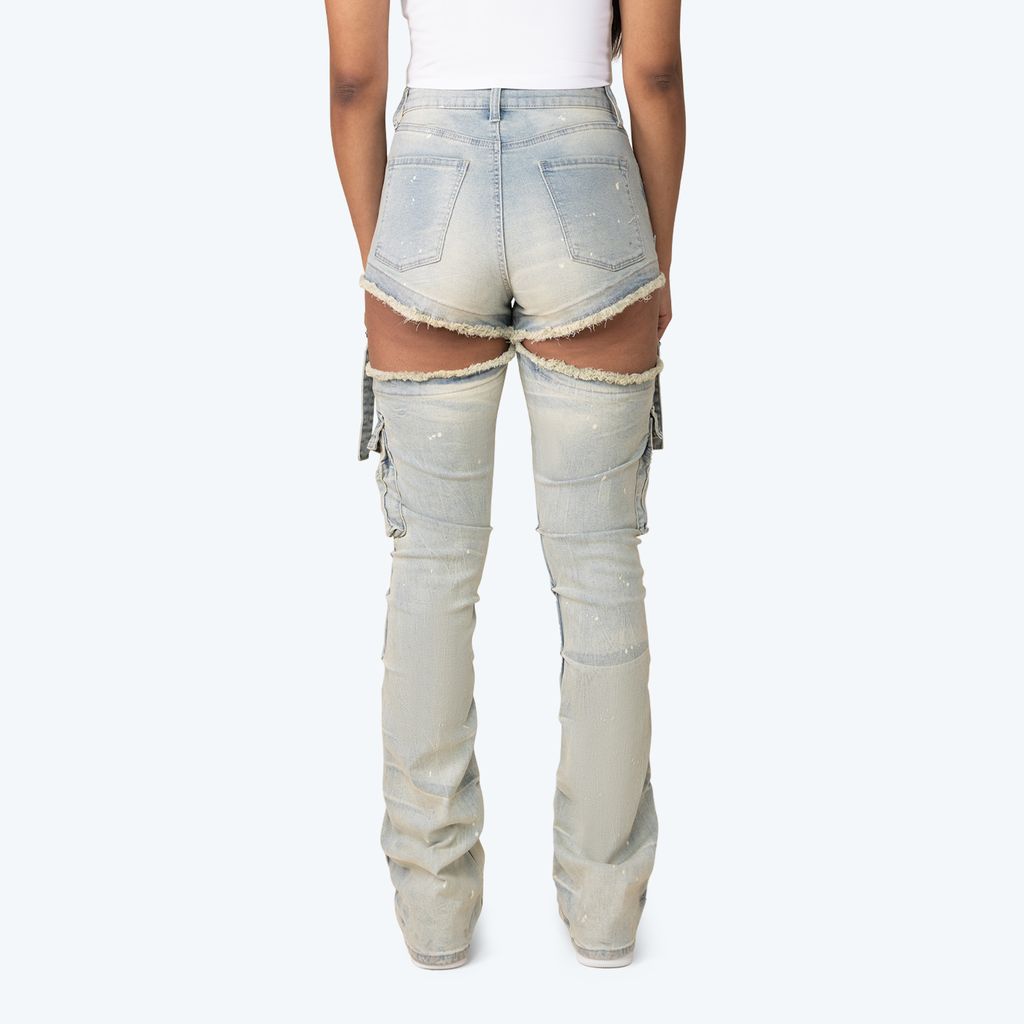 High Rise Stacked Cut Out Jeans - Seville Blue