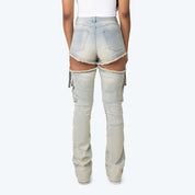 High Rise Stacked Cut Out Jeans - Seville Blue