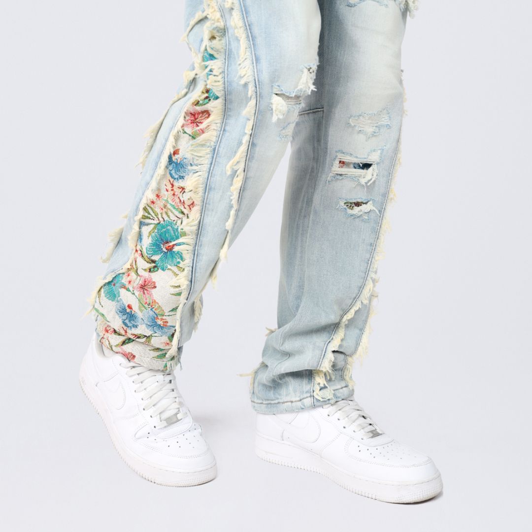 Straight Tapestry Embroidered Jeans