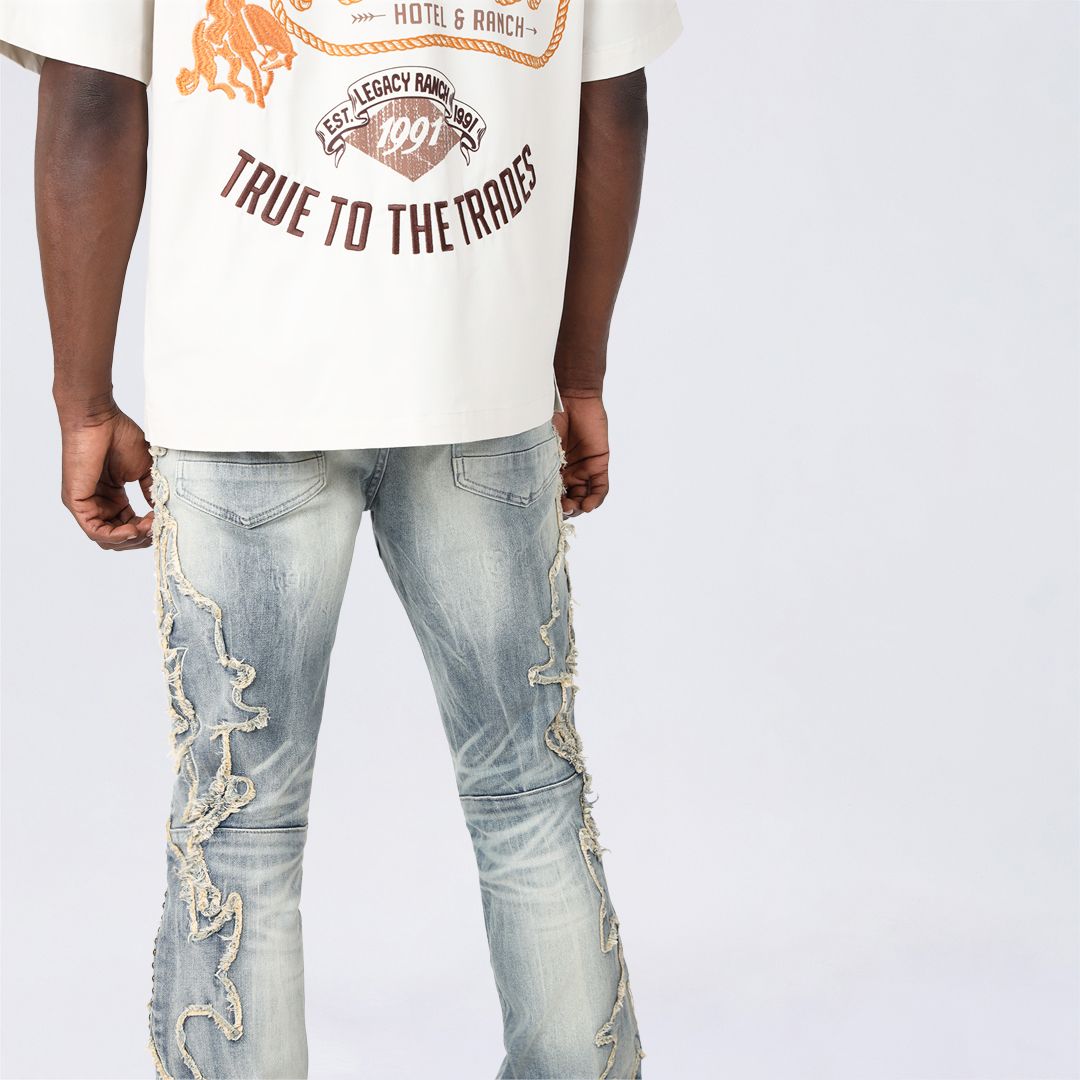 Stacked Western Themed Jeans