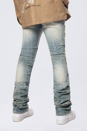 Lazy Stacked Western Studded Jeans - Milky Blue