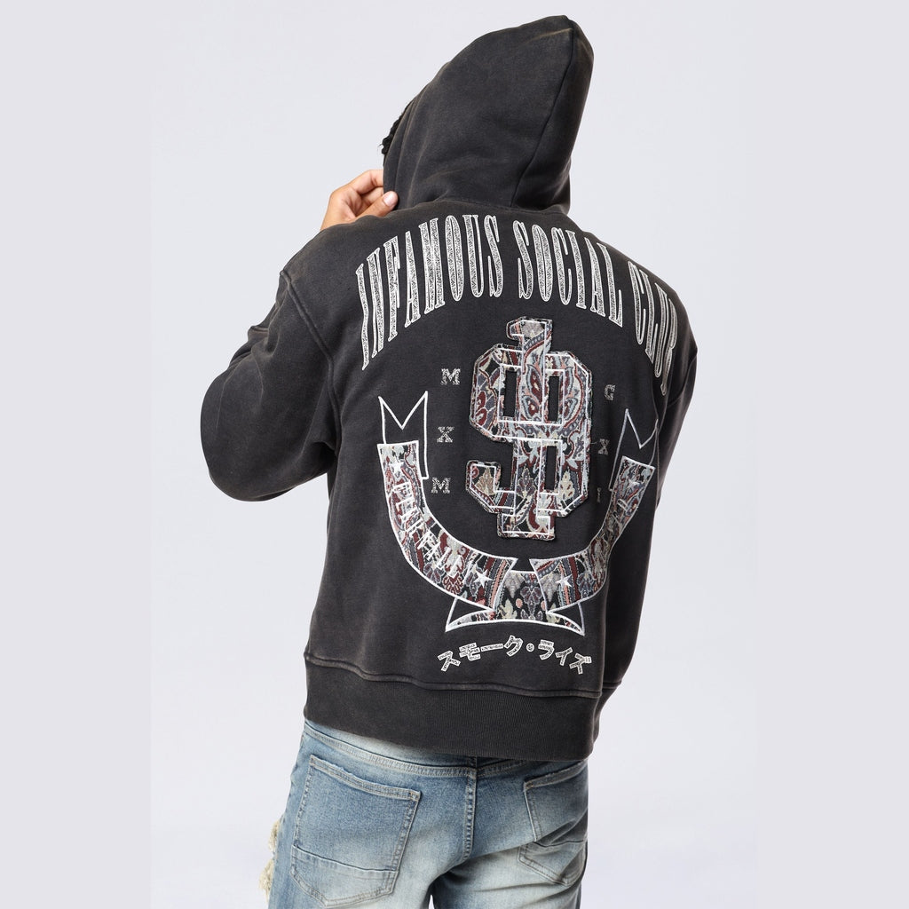 Smoke Rise Tapestry Varsity Hoodie - Black