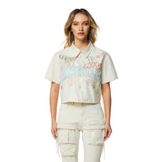 Smoke Rise RED Embroidery Button Down Shirt - Ecru