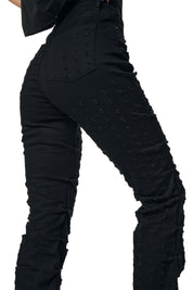 High Rise Punched Bootcut Denim Jeans - Deep Black