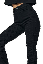 High Rise Punched Bootcut Denim Jeans - Deep Black