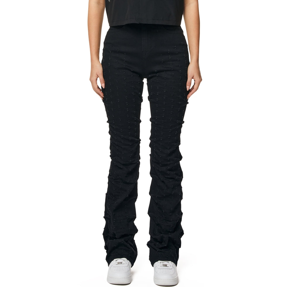 Smoke Rise RED High Rise Punched Bootcut Denim Jeans - Deep Black