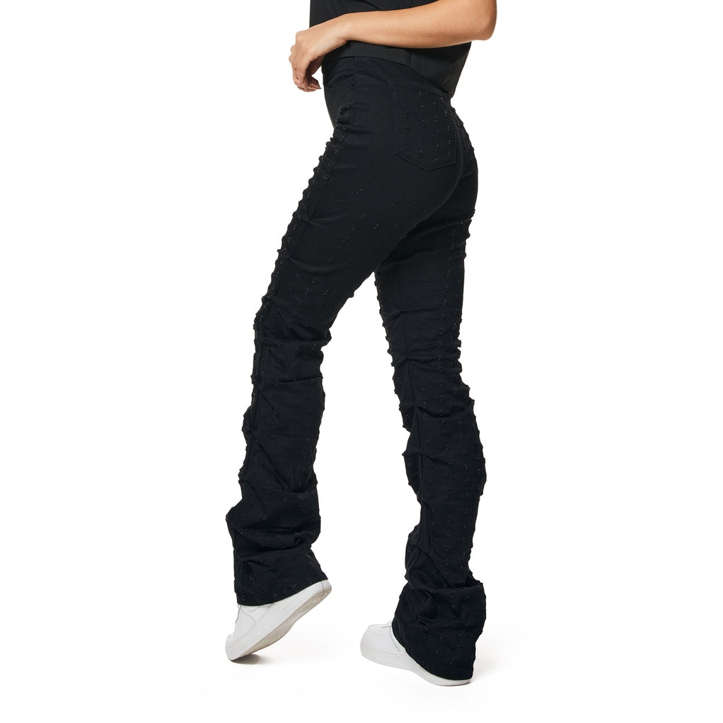 Smoke Rise RED High Rise Punched Bootcut Denim Jeans - Deep Black