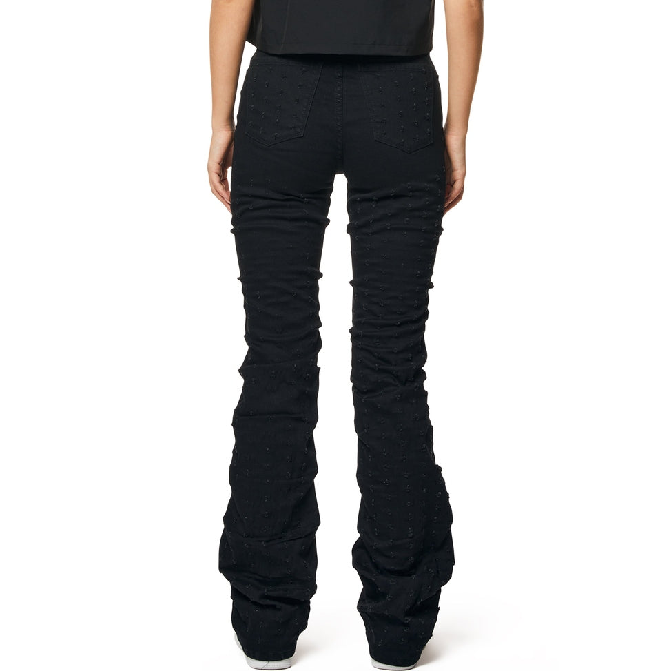 Smoke Rise RED High Rise Punched Bootcut Denim Jeans - Deep Black