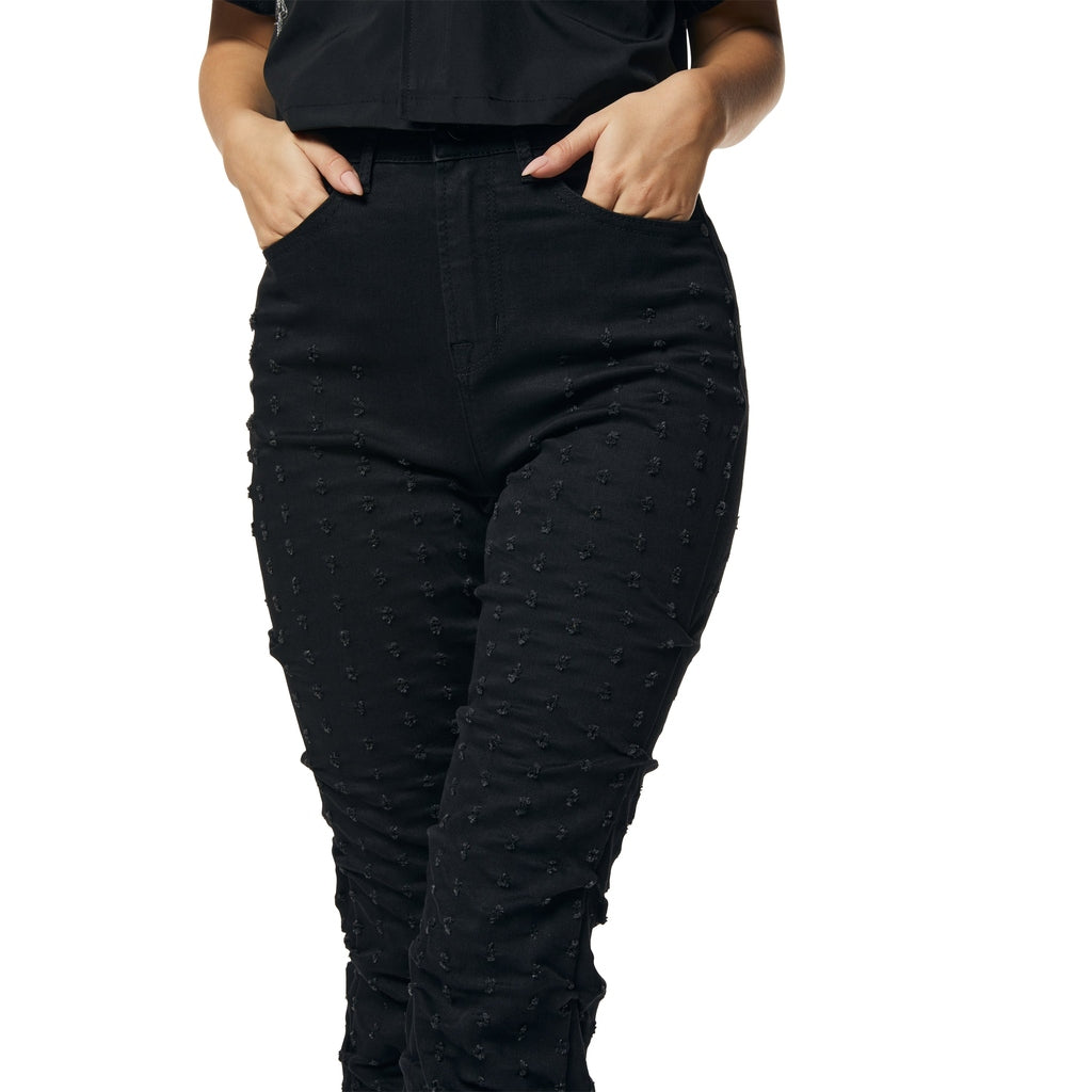 Smoke Rise RED High Rise Punched Bootcut Denim Jeans - Deep Black