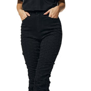 Smoke Rise RED High Rise Punched Bootcut Denim Jeans - Deep Black
