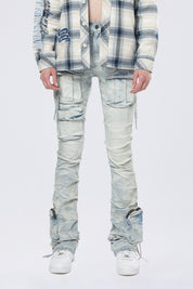 High Rise Stacked Cargo Jeans - Marshfield Blue